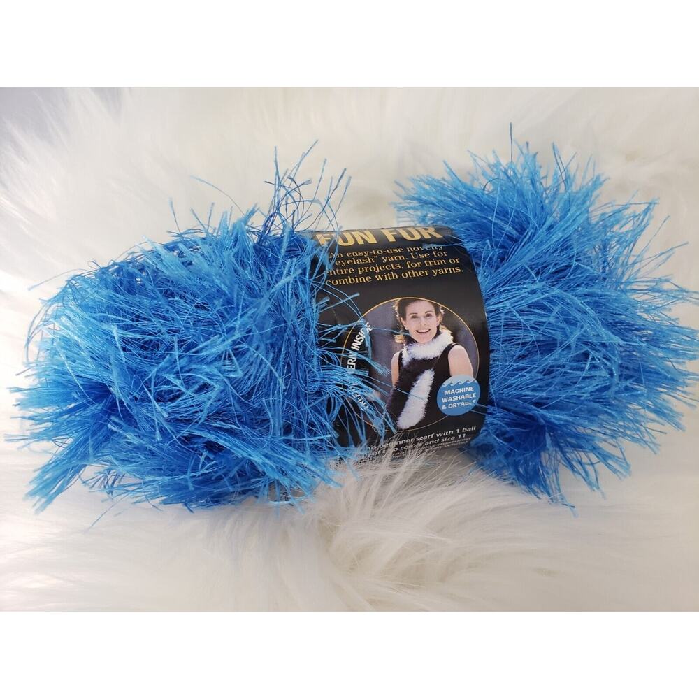 Fun Fur Bright Blue 1 skein eyelash yarn knit embellish crochet Lion Brand #106